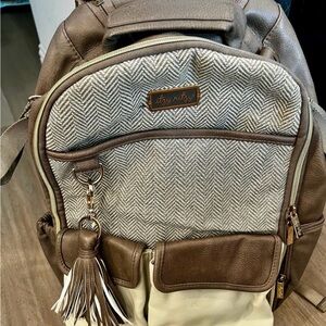 Itzy Ritzy Herringbone & Brown Faux Leather Backpack